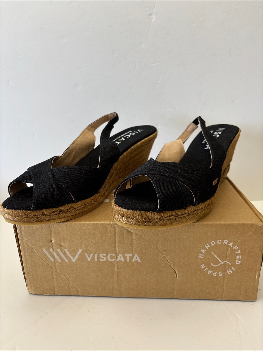 Viscata Barcelona Black Canvas Espadrille Wedge Sandals - Women's